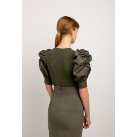 Μπλούζα Γυναικεία με Ριπ τοπ με φουσκωτά μανίκια. Κωδ.17.32002-hs