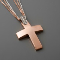 Σταυρός με τριπλή αλυσίδα από χρυσό 14 Καρατίων Val"Oro