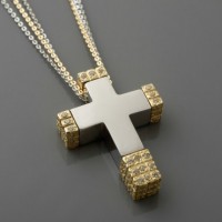 Σταυρός με τριπλή  αλυσίδα από χρυσό  14 Καρατίων Val"Oro